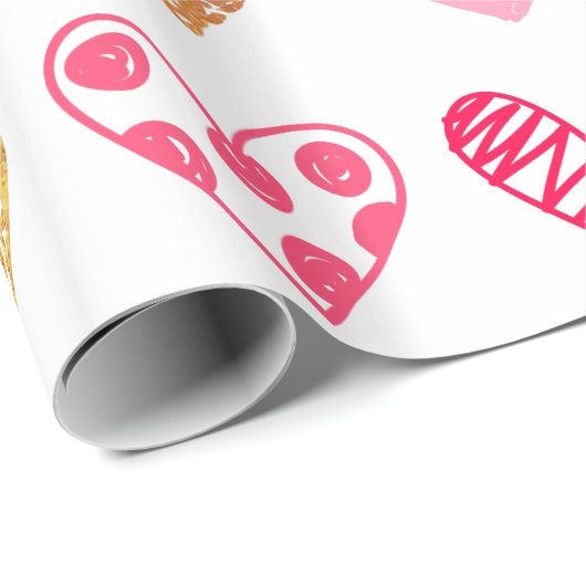 Umhüllungspapier - Rosa und goldene Herzen Geschenkpapier (Rolleneckpunkt)