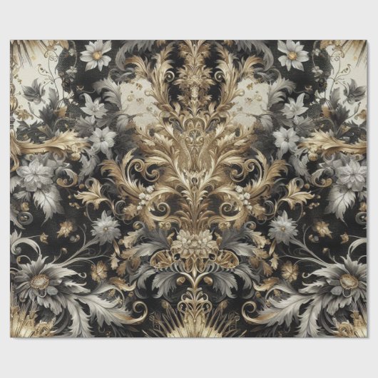 Umhüllungspapier: Schwarz, Weiß, Gold und Blütenbl Geschenkpapier (Flach)