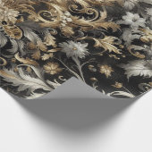 Umhüllungspapier: Schwarz, Weiß, Gold und Blütenbl Geschenkpapier (Ecke)