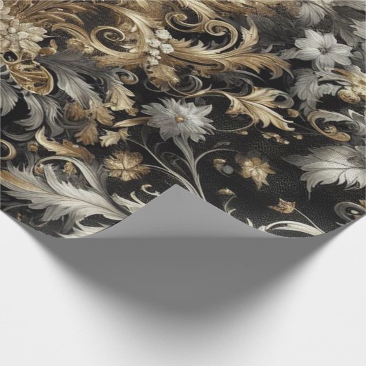 Umhüllungspapier: Schwarz, Weiß, Gold und Blütenbl Geschenkpapier (Ecke)
