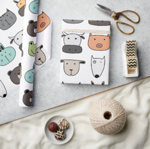Umhüllungspapier - Tierische Gesichter Geschenkpapier