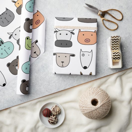 Umhüllungspapier - Tierische Gesichter Geschenkpapier (Kunsthandwerk)