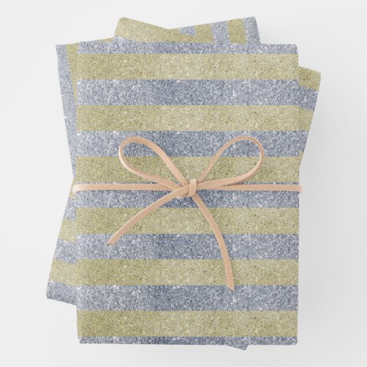 Umhüllungspapierblätter aus Silber und Gold Streif Geschenkpapier Set (Beispiel)