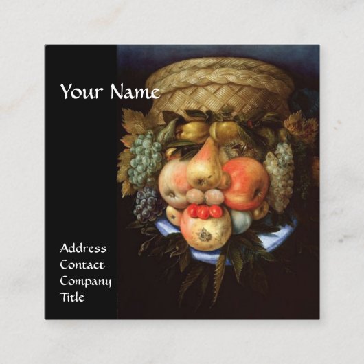 Umkehrbarer Kopf mit Körbchen aus Obst und Trauben Quadratische Visitenkarte (Vorderseite)