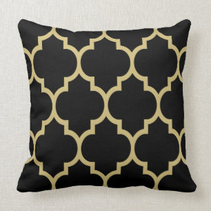 Umkehrbares Schwarz-Gold-Tan-Quatrefolienmuster 2 Kissen