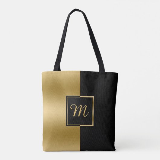 Umkehrtes geometrisches Schwarz-Gold-Design Tasche (Rückseite)