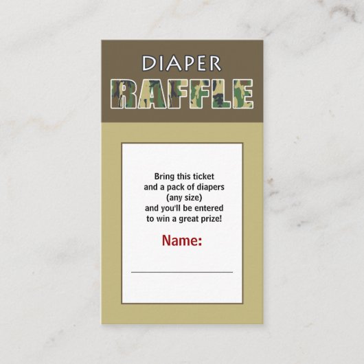Umkleide / Camouflage Thema Windeln Raffel Ticket Begleitkarte (Vorderseite)