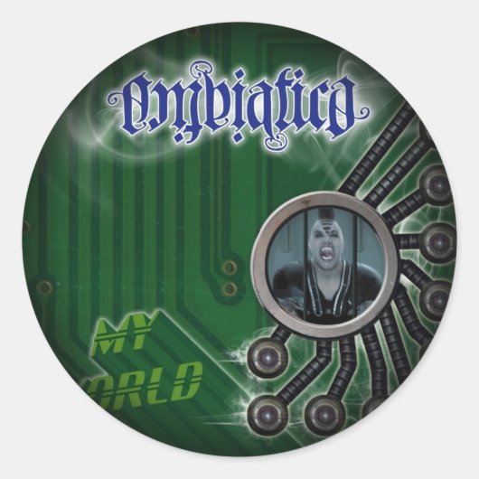 Umklingeln in schwarze runde Sticker (Vorderseite)