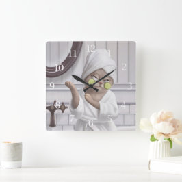 Umlademodus - Miss Meow in Bathrobe Quadratische Wanduhr