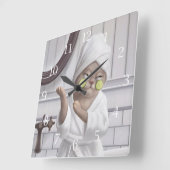 Umlademodus - Miss Meow in Bathrobe Quadratische Wanduhr (Winkel)