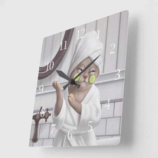 Umlademodus - Miss Meow in Bathrobe Quadratische Wanduhr (Winkel)