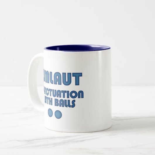 Umlaut Balls (blau) Zweifarbige Tasse (Vorderseite Links)