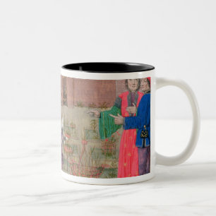 Ummauerter Garten mit einer Frauengartenarbeit Zweifarbige Tasse