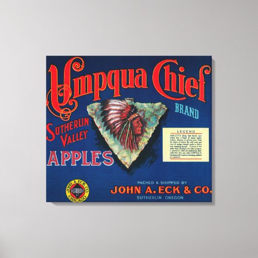 Umpqua Chief Apple Crate LabelSutherlin, OR Leinwanddruck (Vorderseite)