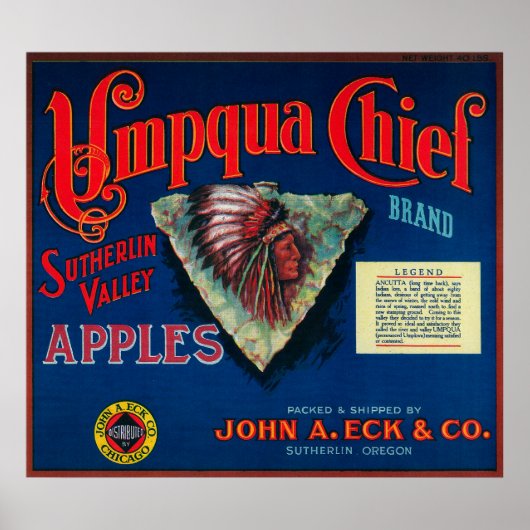 Umpqua Chief Apple Crate LabelSutherlin, OR Poster (Vorne)