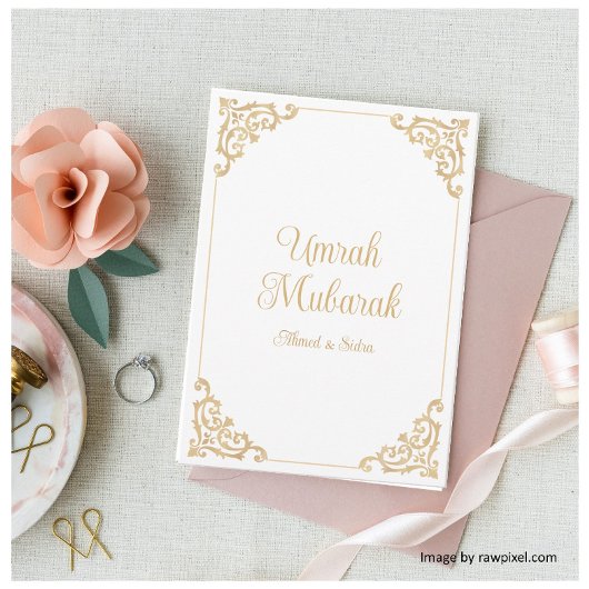 Umrah Mubarak Weißes Gold Barock Vintager Gruß Karte