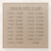 Umrechnungstabelle Gewicht Vintages einfaches Kraf Glasuntersetzer (Vorderseite)