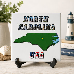 Umriss der Karte von North Carolina, Foto & Text d Fliese