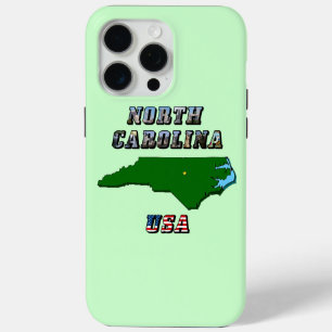 Umriss der North Carolina-Karte, Foto & US-Flaggen iPhone 15 Pro Max Hülle