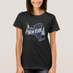 Umriss des US-Bundesstaates New York mit Skyline u T-Shirt