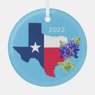 Umriss des US-Bundesstaates Texas und Weihnachtsba Ornament Aus Glas