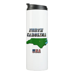 Umrisskarte von North Carolina, Foto & US-Flaggent Thermosbecher