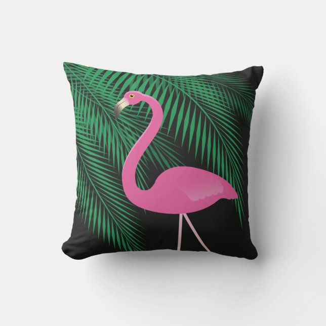 Umschaltbares rosa und schwarzes Flamingo-Kissen 2 Kissen Für Draußen (Vorderseite)