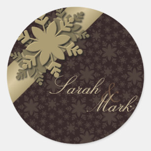 Umschlag Aufkleber Brown & Gold Snowflake Hochzeit