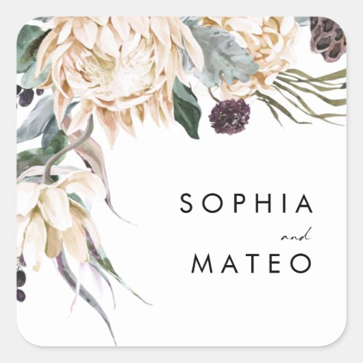 Umschlag Aufkleber für Hochzeiten mit weißer Blüte (Vorderseite)