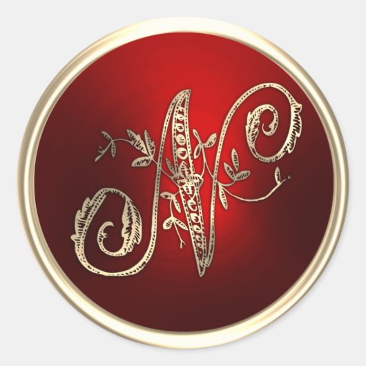 Umschlag Aufkleber Gold und Rot Monogram N (Vorderseite)