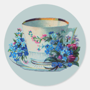 UMSCHLAG AUFKLEBER-KLEIN MIT VINTAGEM TEACUP RUNDER AUFKLEBER