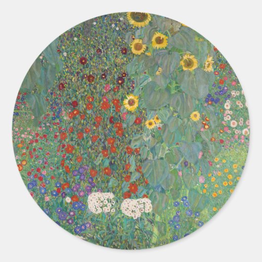 UMSCHLAG AUFKLEBER : KLIMT : GARTEN MIT SONNENBLUM (Vorderseite)