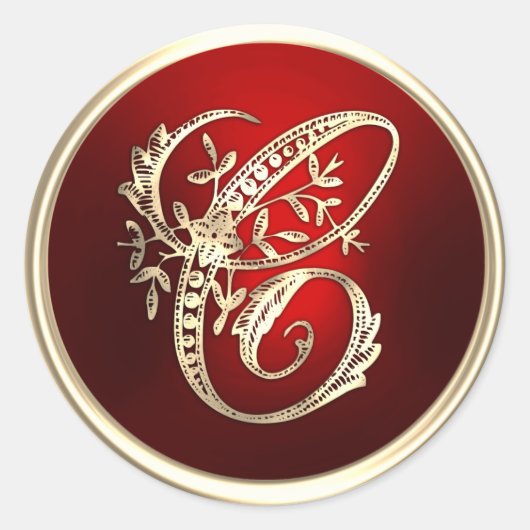 Umschlag Aufkleber mit Gold und Rot, Monogramm C (Vorderseite)