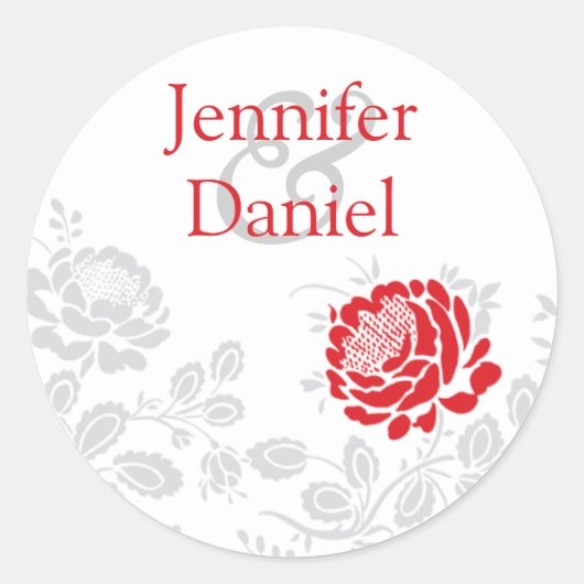Umschlag Aufkleber Red and Gray Damask (Vorderseite)