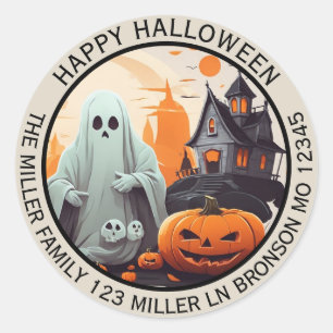 Umschlag Aufkleber Spuk House, Ghost und Pumpkins