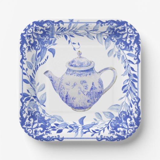 Umschlag für blaues und weißes Brautparty Pappteller (Vorderseite)