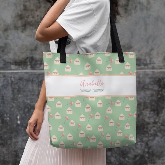 Umschlag und Blume Muster mit Name Tote Bag Tasche