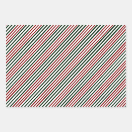 Umschlagpapier aus roten grünen Streifen, Set von Geschenkpapier Set