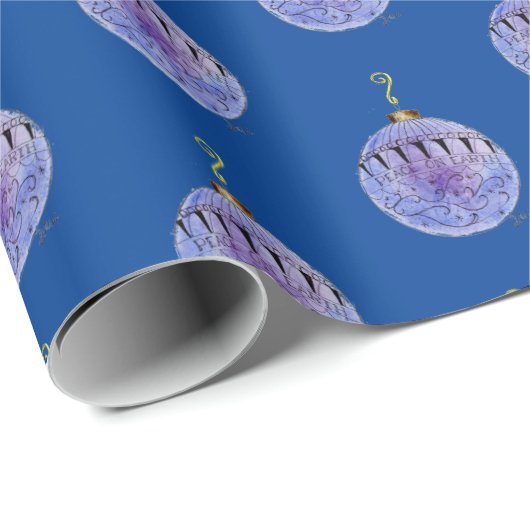 Umschlagpapier - Baumschmuck auf dunkelblau Geschenkpapier (Rolleneckpunkt)