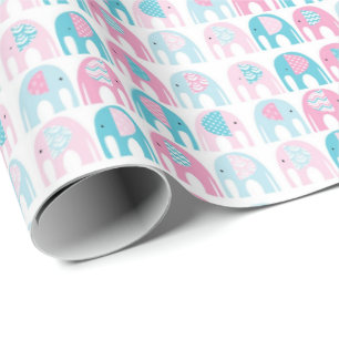 Umschlagpapier - Blaue und rosa Elefanten Geschenkpapier