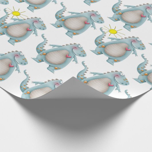 Umschlagpapier - blaues Dino-Design 2 Geschenkpapier (Ecke)