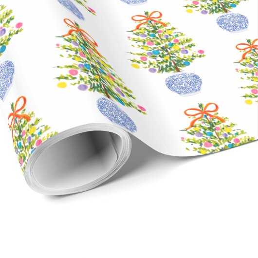 Umschlagpapier: Blue Ginger Jar Weihnachtsbaumen ( Geschenkpapier (Rolleneckpunkt)