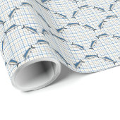 Umschlagpapier - Blue Marlins auf Karierten Geschenkpapier (Rolleneckpunkt)
