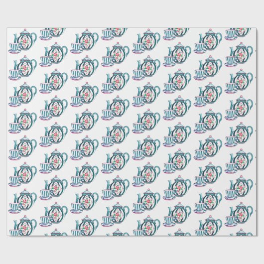 Umschlagpapier - Blue Striping Teekanne, Cup & Sau Geschenkpapier (Flach)