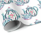 Umschlagpapier - Blue Striping Teekanne, Cup & Sau Geschenkpapier (Rolleneckpunkt)