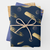 Umschlagpapier Flachblatt Set 3 Blau und Gold Geschenkpapier Set (Beispiel)