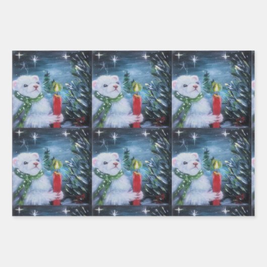 Umschlagpapier für Frettchen und Weihnachtskerzen Geschenkpapier Set (Vorderseite 2)