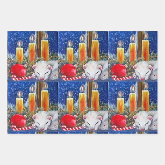 Umschlagpapier für Frettchen und Weihnachtskerzen Geschenkpapier Set (Vorderseite)