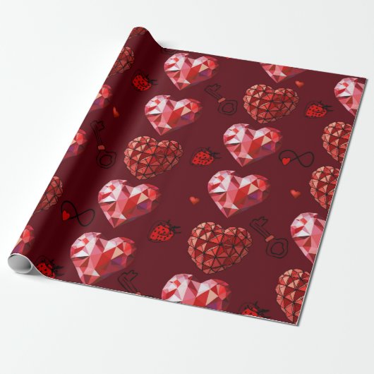 Umschlagpapier für geometrische rote Herzen Geschenkpapier (Ungerollt)