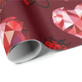 Umschlagpapier für geometrische rote Herzen Geschenkpapier (Rolleneckpunkt)
